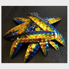  Hybrid Stor Nr. 38 Bl/gul transperant m. rde prikker.